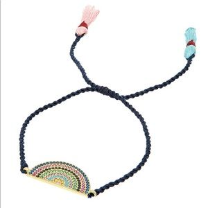 New Sterling Pave Stone Rhinestone Rainbow Silk Tassel Bracelet